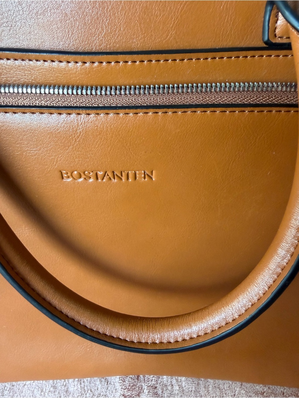 Bostanten Tan Leather Laptop Tote Bag